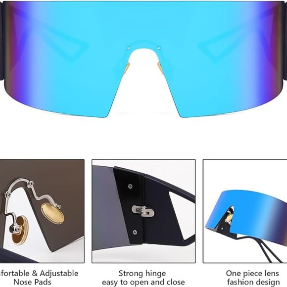 Oversized blue mirror women's sunglasses - Picture 5 of 5